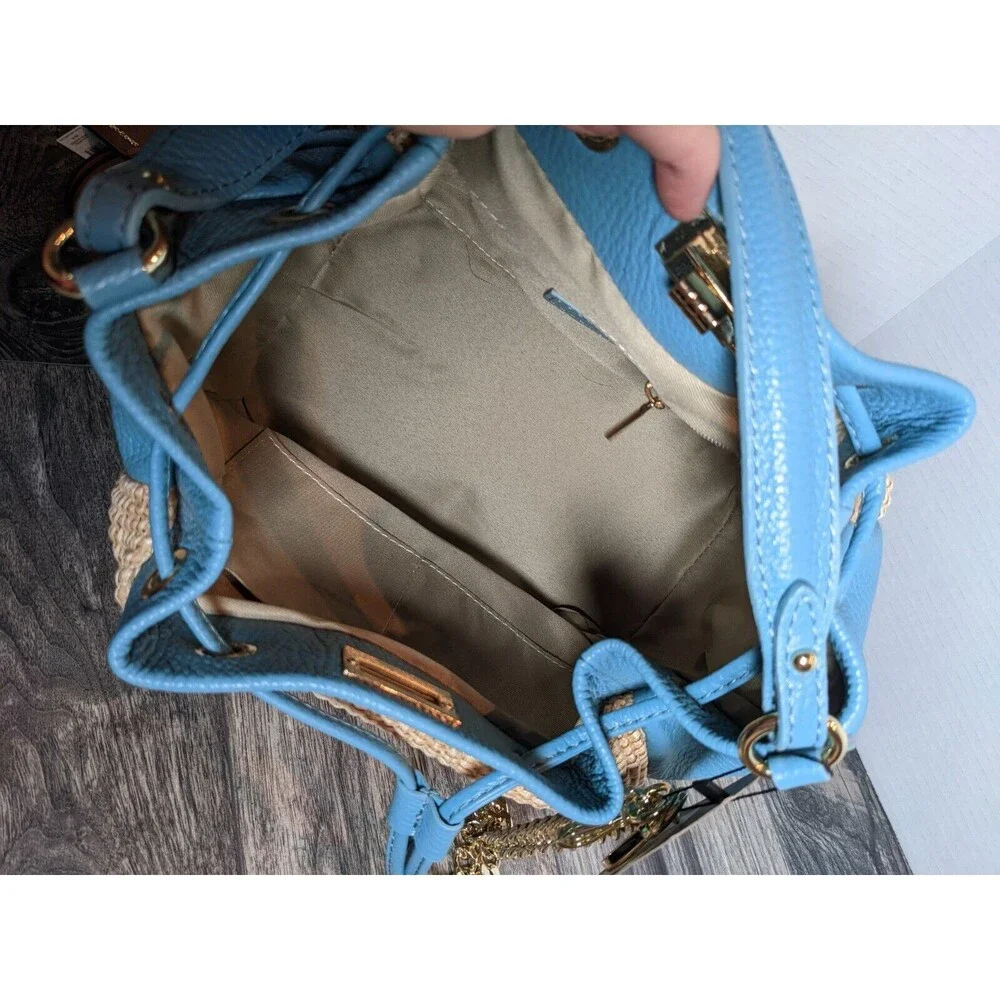 Unica Firenze Italian Leather Straw Handbag Light Blue NWT - Picture 8 of 12